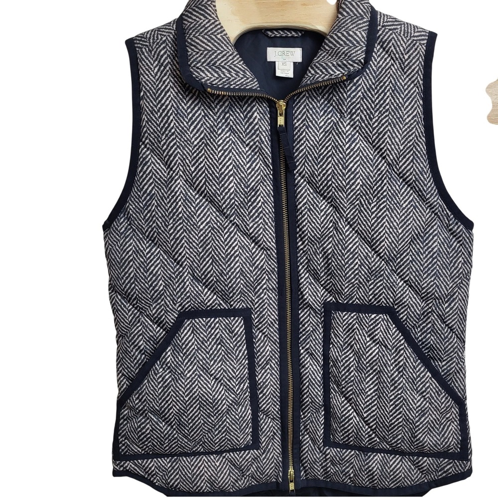 J.Crew Size XS Herringbone Down Puffer Vest‎ Quilted Full Zip Fall Hike Outdoor